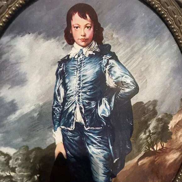 Vintage Pinkie Blue Boy Prints Ornate Oval Framed Made In Italy Glass *READ - Picture 8 of 16